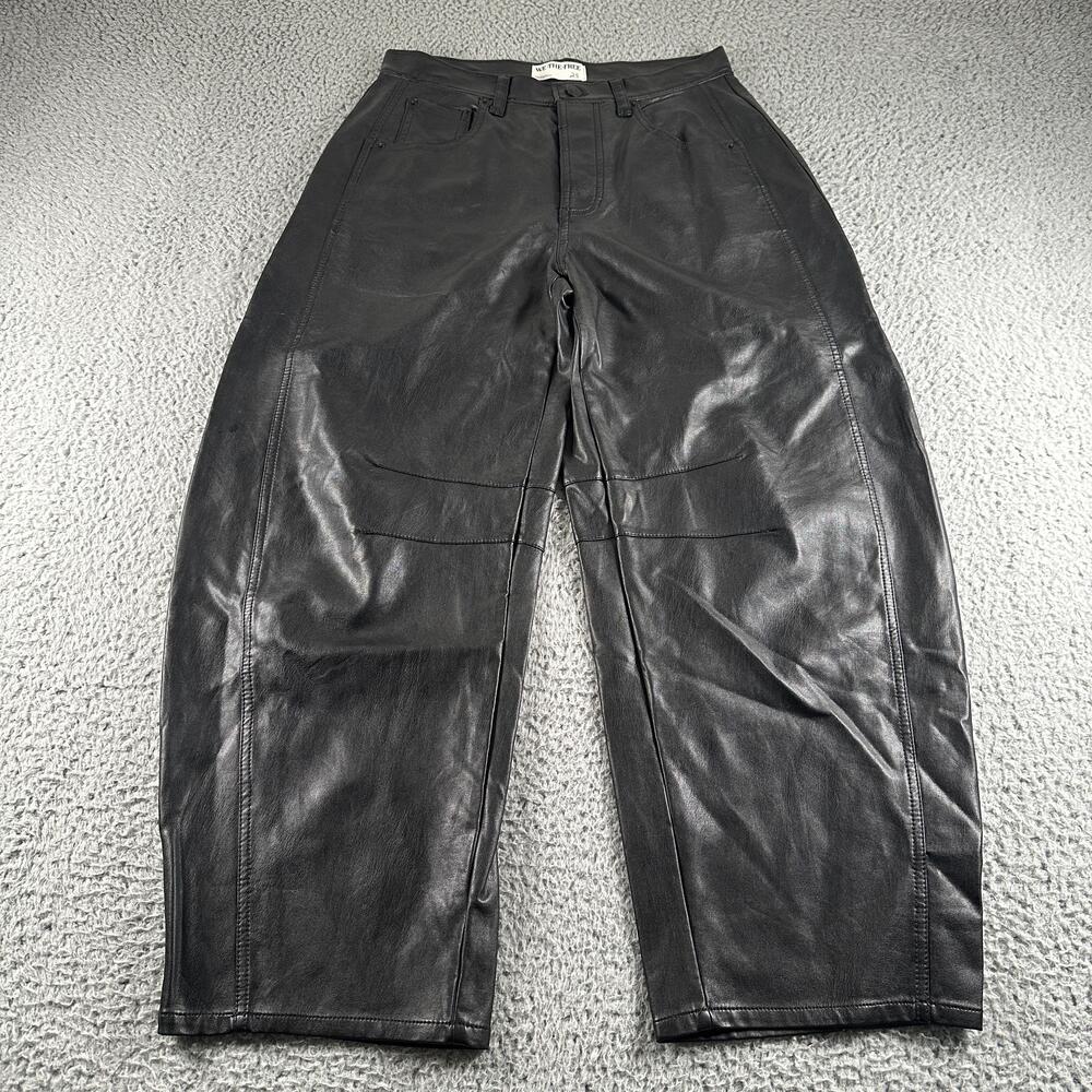 We The Free Faux Leather Barrel Leg Pants Womens 25 Black High Rise Relaxed